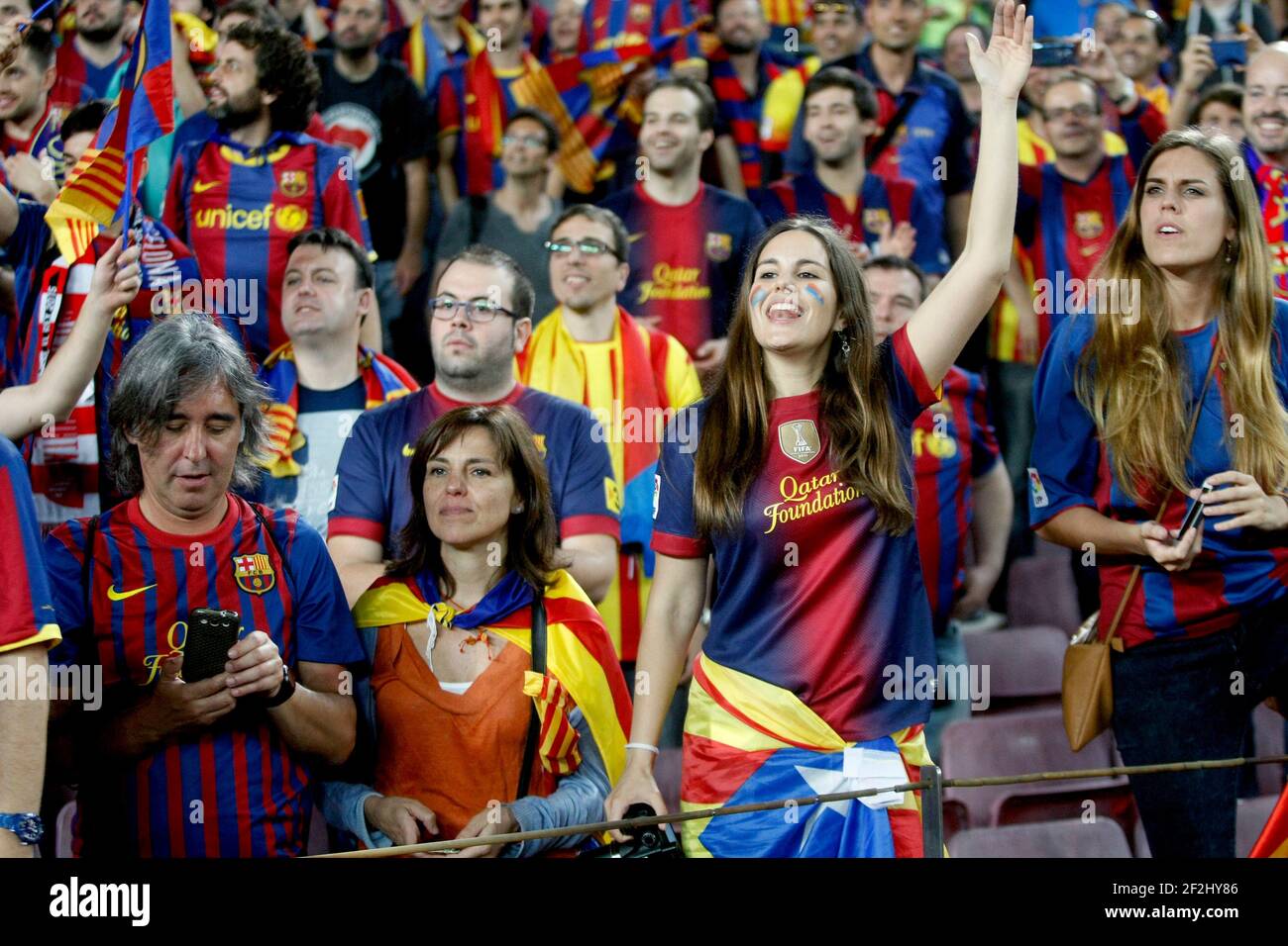 Barcelona fans celebrating the victory during the Spanish Copa del Rey 2014/2015 football match (final) between Athletic club and Barcelona on May 30, 2015 at camp Nou stadium in Barcelona, Spain. Photo Bagu Blanco / DPPI Stock Photo
