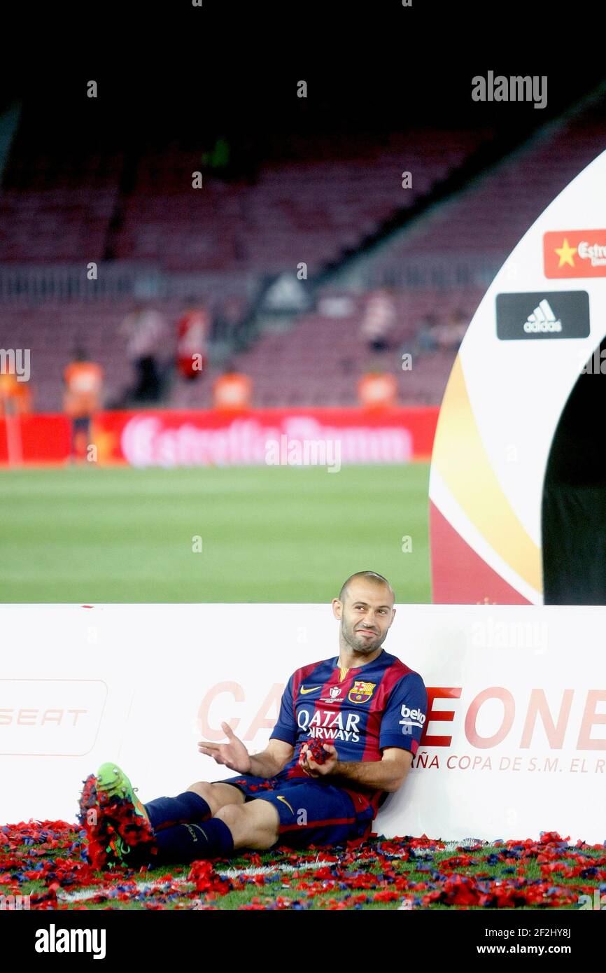 Javier Mascherano of Barcelona celebrating the victory during the Spanish Copa del Rey 2014/2015 football match (final) between Athletic club and Barcelona on May 30, 2015 at camp Nou stadium in Barcelona, Spain. Photo Bagu Blanco / DPPI Stock Photo