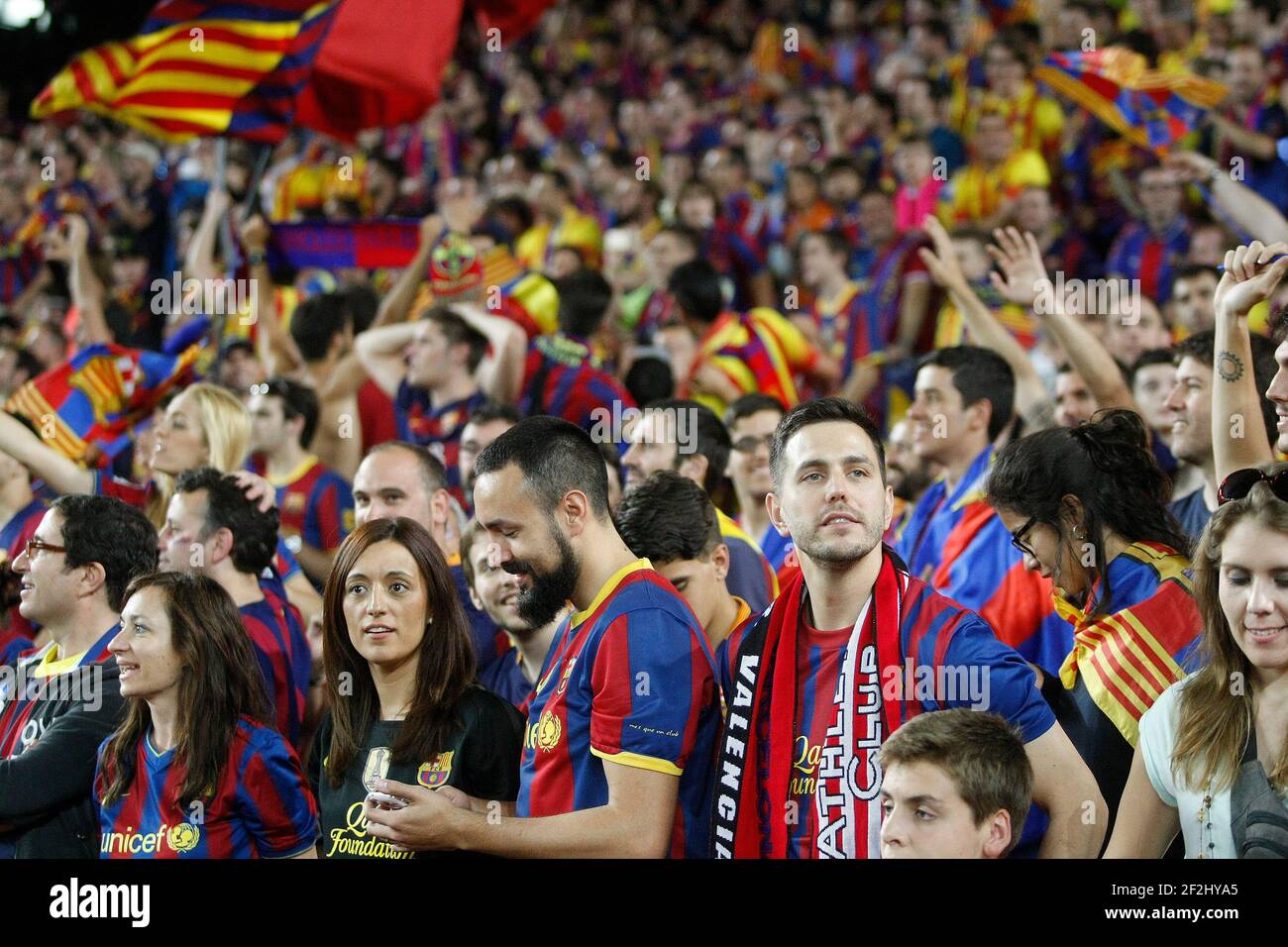 Barcelona fans celebrating the victory during the Spanish Copa del Rey 2014/2015 football match (final) between Athletic club and Barcelona on May 30, 2015 at camp Nou stadium in Barcelona, Spain. Photo Bagu Blanco / DPPI Stock Photo