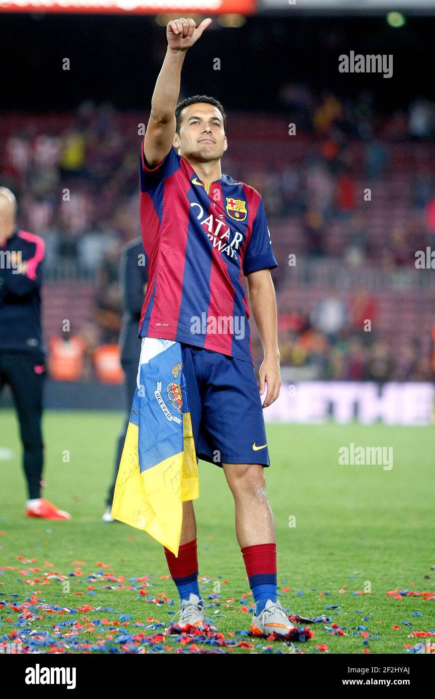 Pedro rodriguez of Barcelona celebrating with his son the victory during the Spanish Copa del Rey 2014/2015 football match (final) between Athletic club and Barcelona on May 30, 2015 at camp Nou stadium in Barcelona, Spain. Photo Bagu Blanco / DPPI Stock Photo