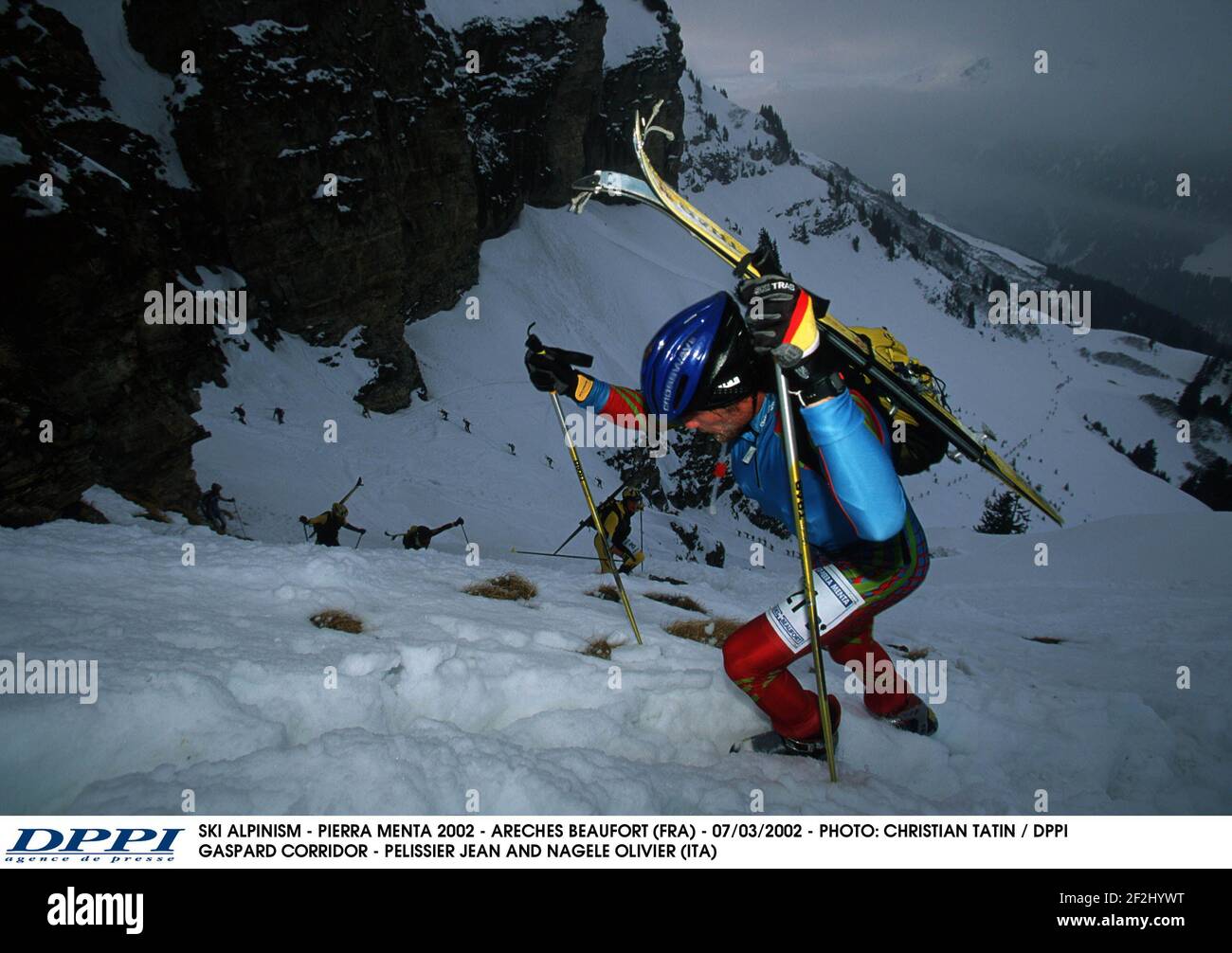 SKI ALPINISM - PIERRA MENTA 2002 - ARECHES BEAUFORT (FRA) - 07/03/2002 - PHOTO: CHRISTIAN TATIN / DPPI GASPARD CORRIDOR - PELISSIER JEAN AND NAGELE OLIVIER (ITA) Stock Photo