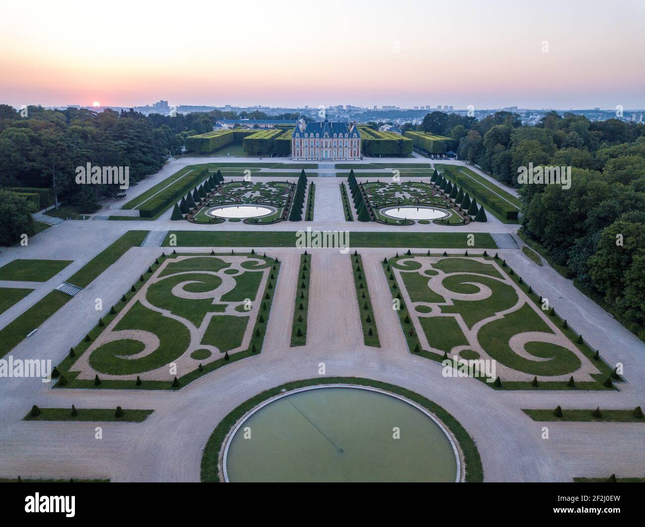 Beautiful royal garden with topiary & lawn design & shapes chateau de Sceaux (hauts de seine), france Stock Photo