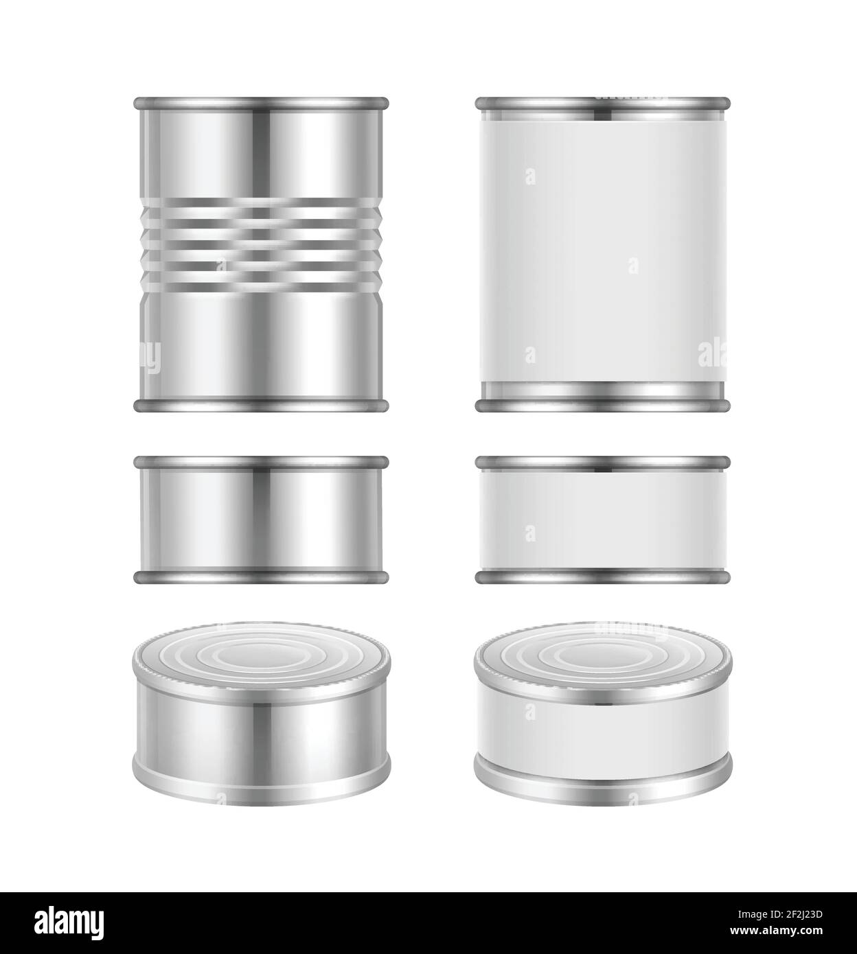 Vector set of different steel tin cans with blank packaging isolated on