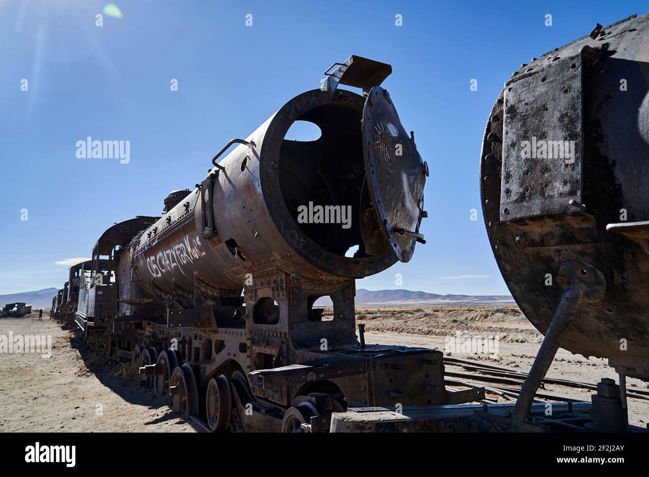 Old Rusty Trains At The Antique Train Cemetery Close To The Salt Flats Of Uyuni In Bolivia Rusting Away In The Sun Lost Places At The Salar De Uyuni Stock Photo