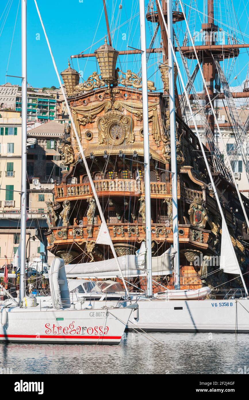 Neptune Galleon, Porto Antico (Old Port), Genoa, Liguria, Italy Stock Photo