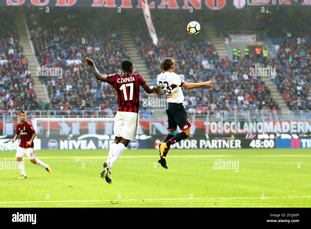 Cristian Zapata of AC Milan and Diego Laxalt of Genoa during the Italian championship Serie A football match between AC Milan and Genoa on October 22, 2017 at San Siro stadium in Milan, Italy - Photo Morgese - Rossini / DPPI Stock Photo