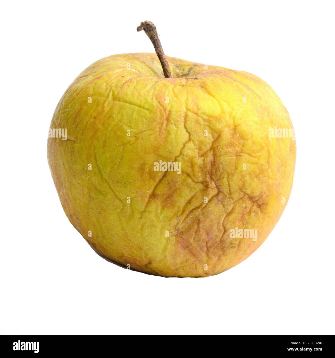Yellow withered apple isolated on white background. Stock Photo