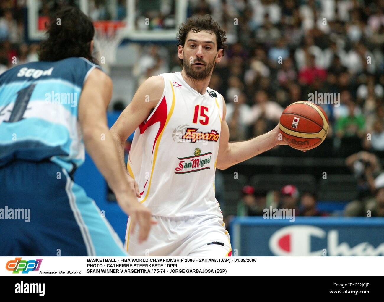 BASKETBALL - FIBA WORLD CHAMPIONSHIP 2006 - SAITAMA (JAP) - 01/09/2006 PHOTO : CATHERINE STEENKESTE / DPPI SPAIN WINNER V ARGENTINA / 75-74 - JORGE GARBAJOSA (ESP) Stock Photo