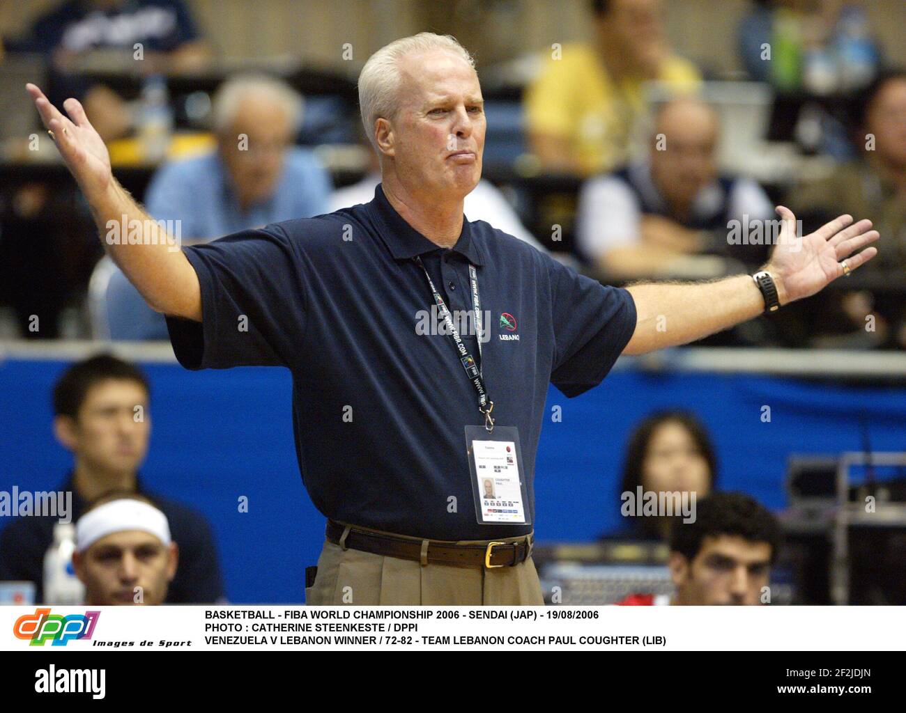Basketball Fiba World Championship 06 Sendai Jap 19 08 06 Photo Catherine Steenkeste Dppi Venezuela V Lebanon Winner 72 Team Lebanon Coach Paul Coughter Lib Stock Photo Alamy