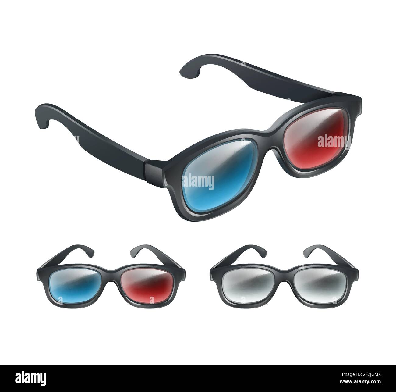 Vector set of black plastic 3d glasses in perspective isolated on gray ...