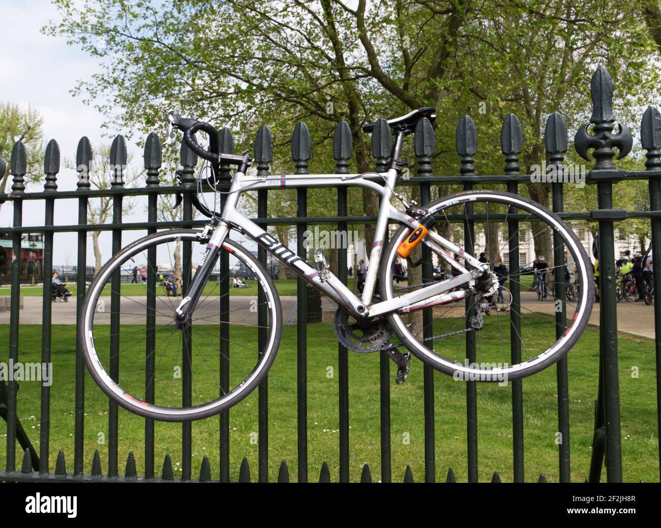 An interesting way to park your bike. Greenwich, London, UK Stock Photo Alamy