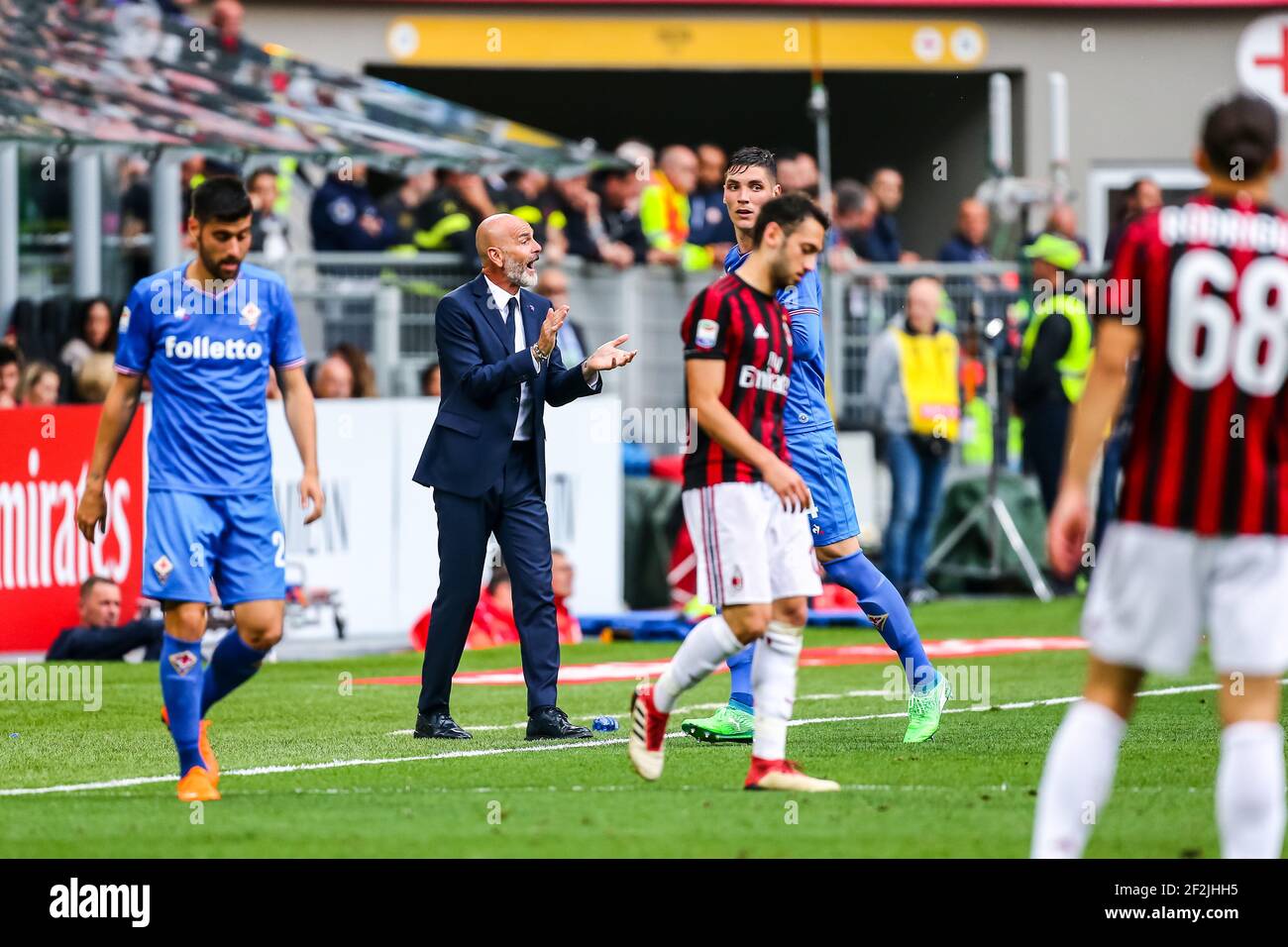 Fiorentina coach Stefano Pioli during the Italian championship Serie A  football match between AC Milan and
