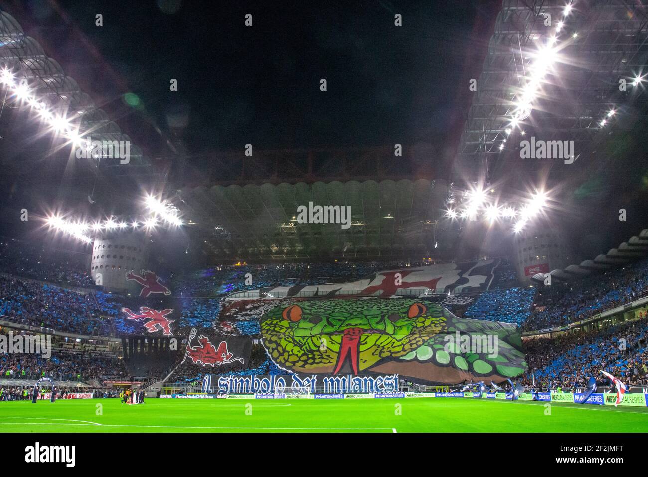 Inter Milan fans make a tifo before the Italian championship Serie A  football match between FC Internazionale and Juventus FC on October 6, 2019  at Giuseppe Meazza stadium in Milan, Italy -