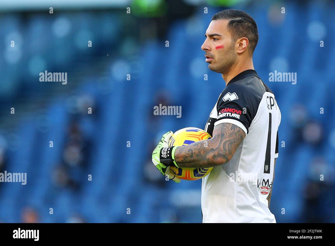 Parma goalkeeper Luigi Pepe has the ball in his hands during the Italian  championship Serie A football match between AS Roma and Parma Calcio on  November 22, 2020 at Stadio Olimpico in