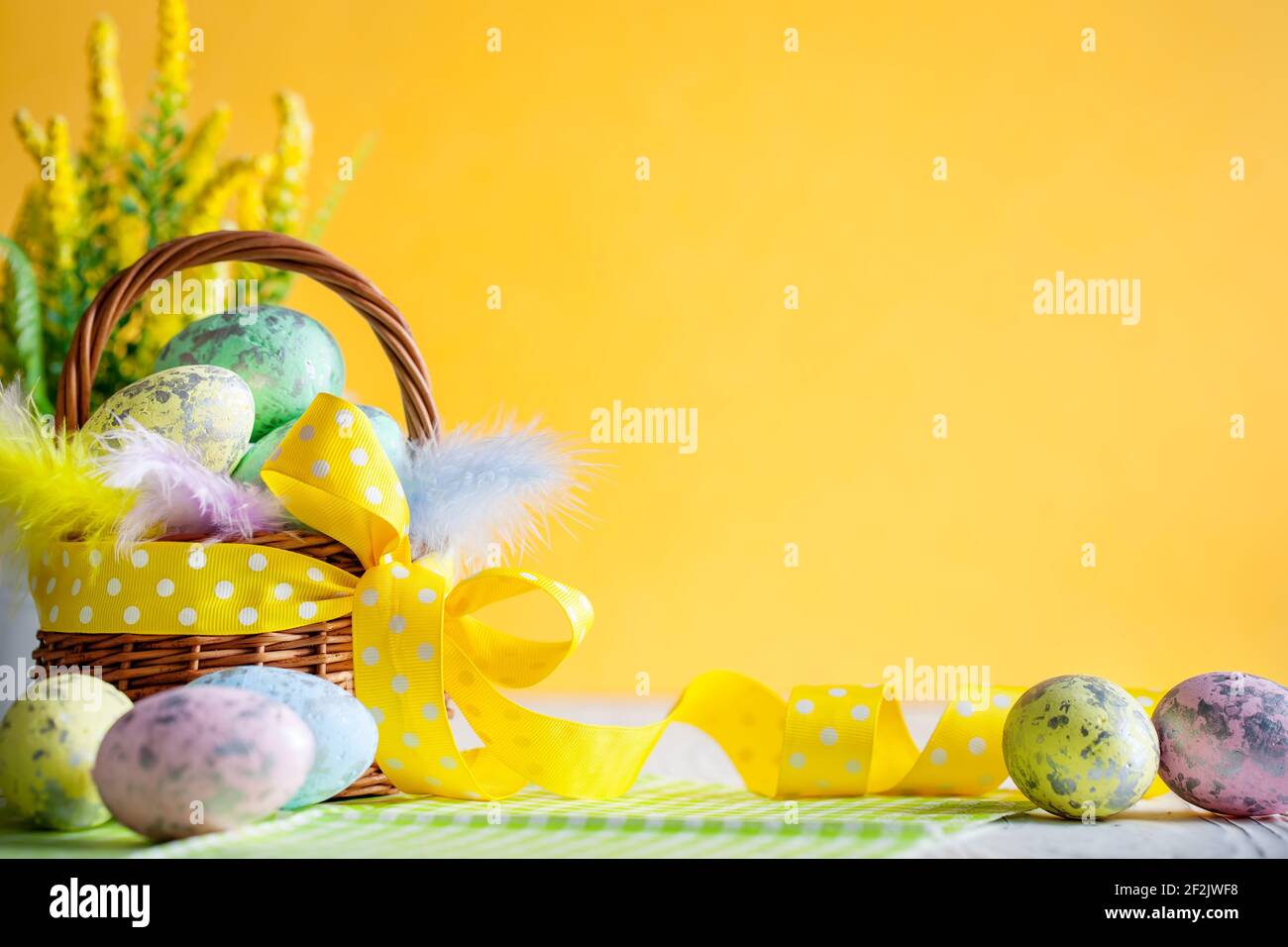 Happy Easter. Congratulatory easter background. Background with copy space. Selective focus. Horizontal. Stock Photo