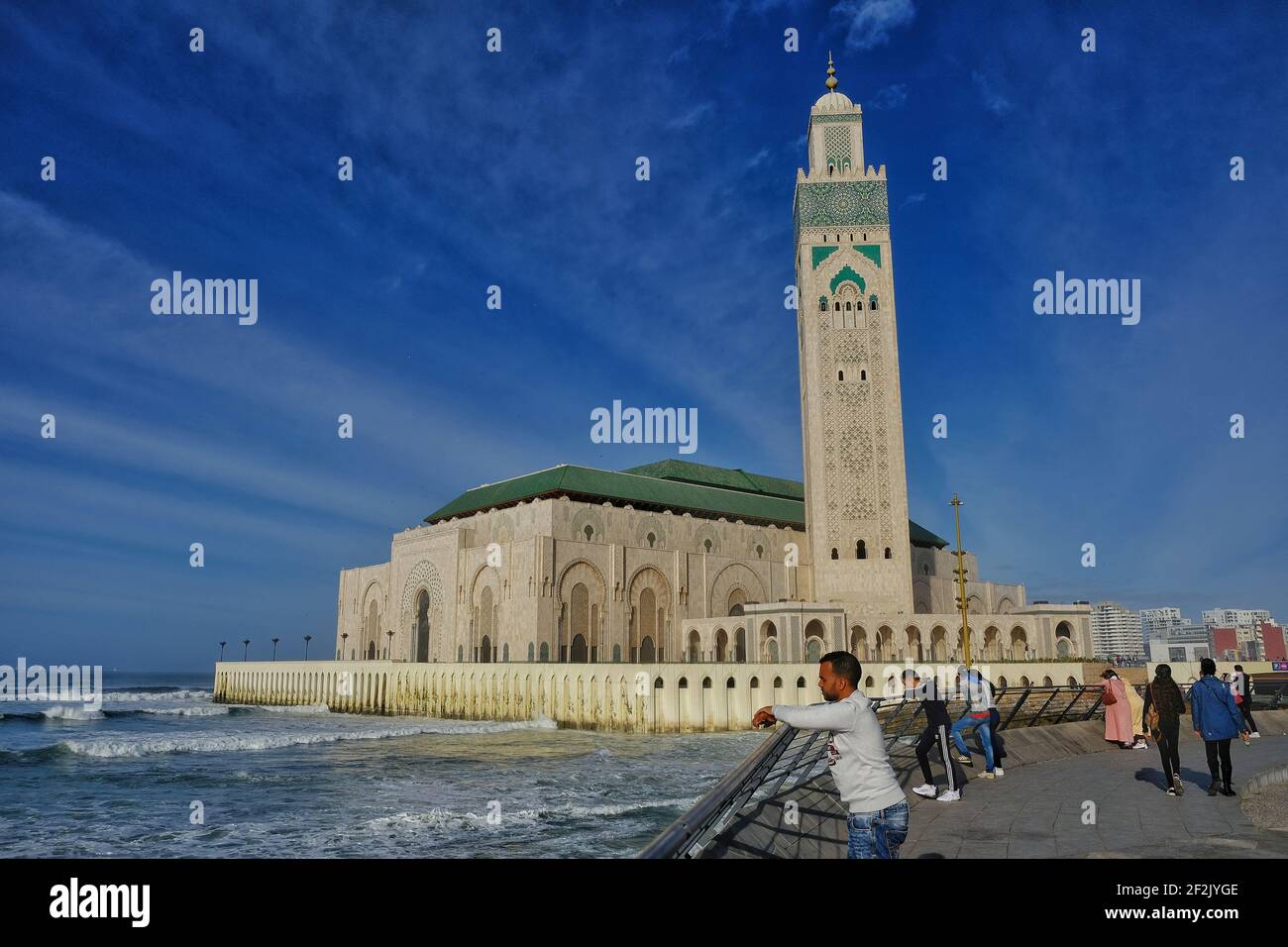 Casablanca,  Morocco - March 2, 2020 : The beautiful mosque Hassan 2 next to the sea in Casablanca Morocco Stock Photo