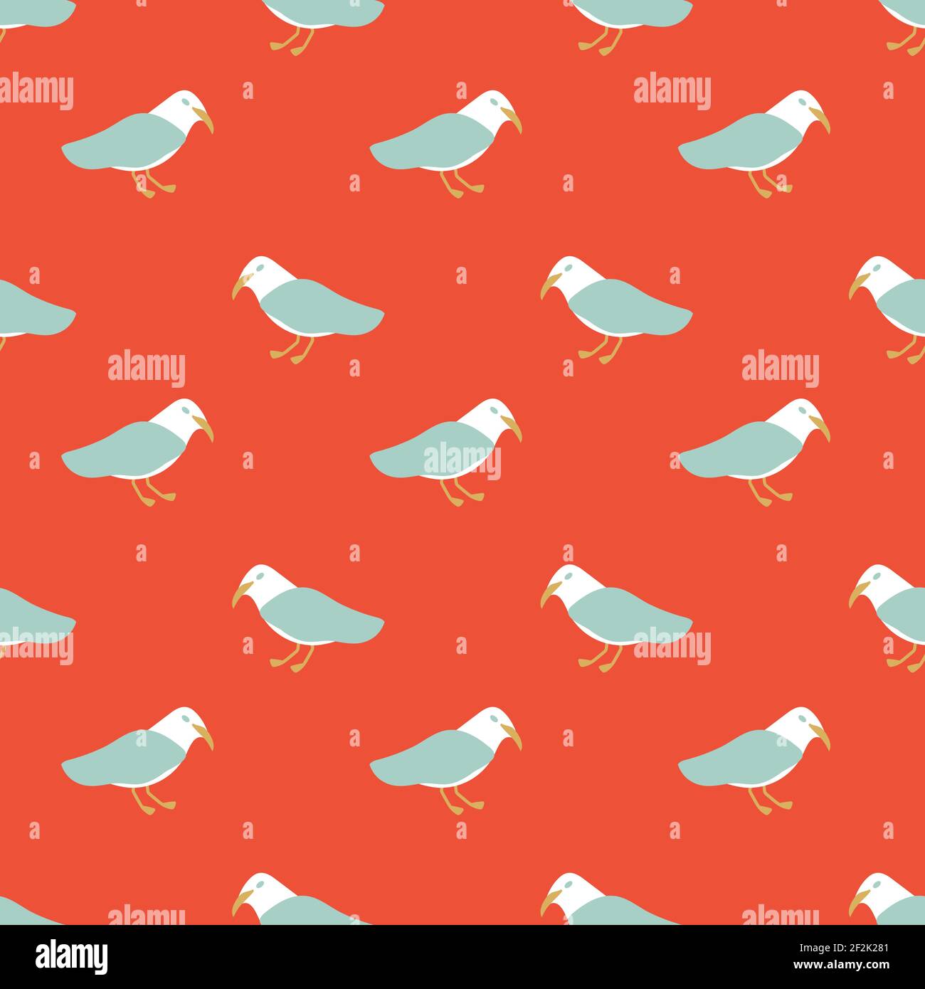 seagulls on red seamless vector pattern Stock Vector