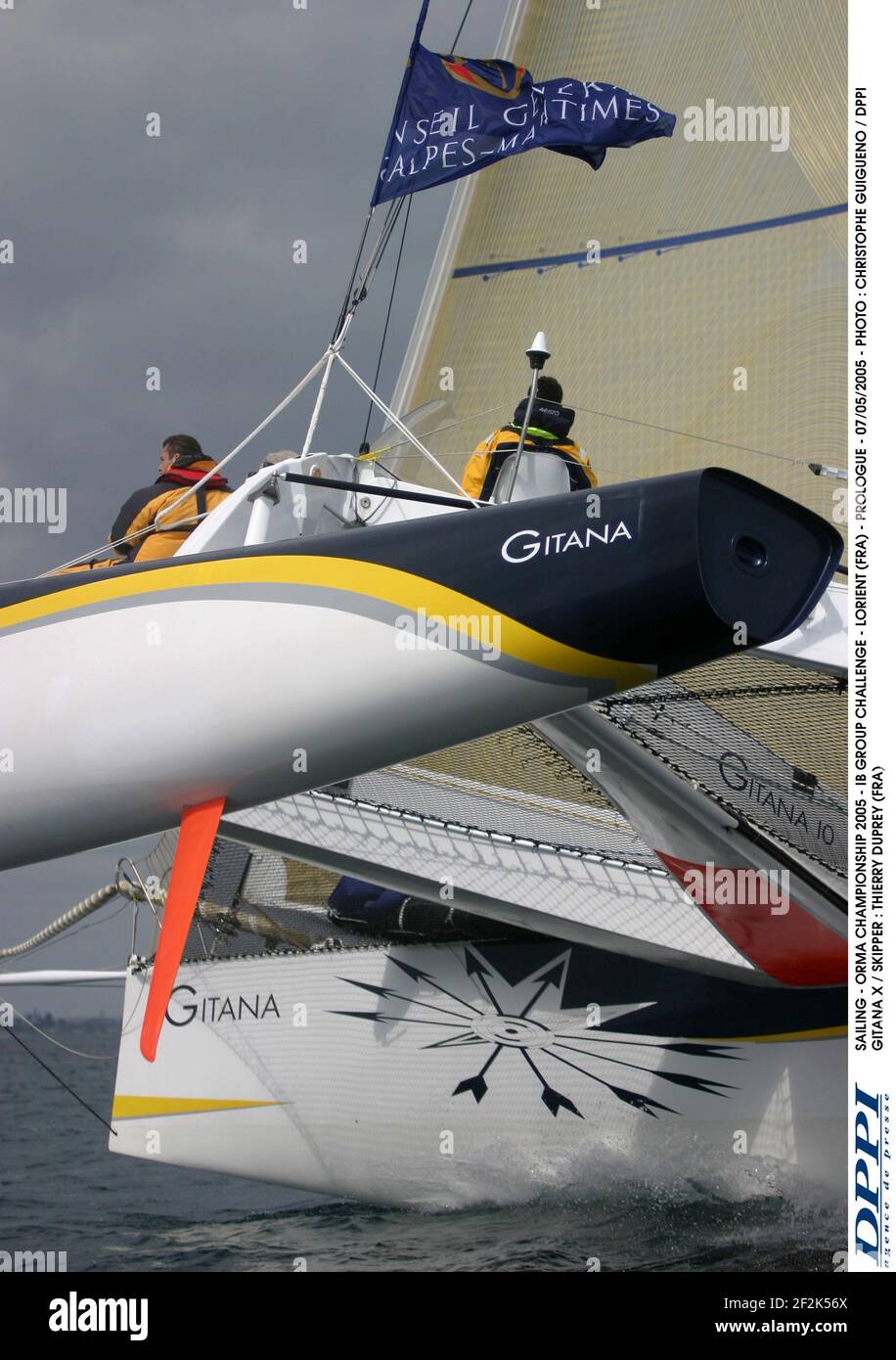 SAILING - ORMA CHAMPIONSHIP 2005 - IB GROUP CHALLENGE - LORIENT (FRA) - PROLOGUE - 07/05/2005 - PHOTO : CHRISTOPHE GUIGUENO / DPPI GITANA X / SKIPPER : THIERRY DUPREY (FRA) Stock Photo