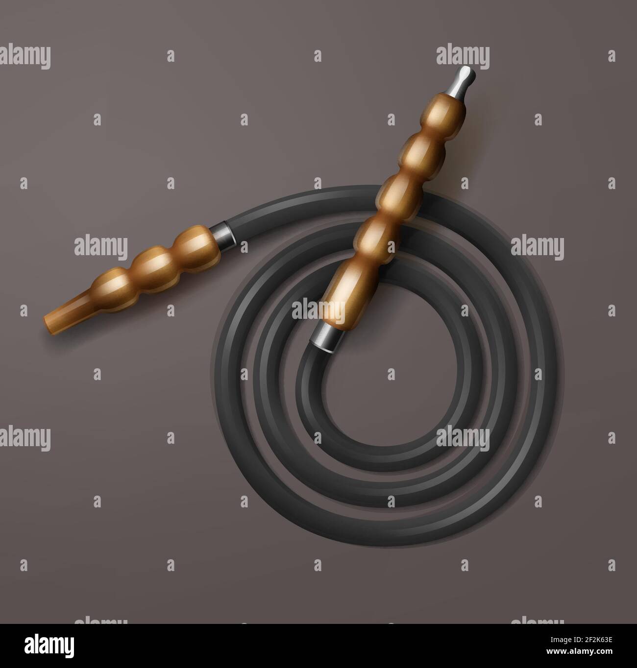 Vector coiled hookah hose with brown wooden mouthpieces top view