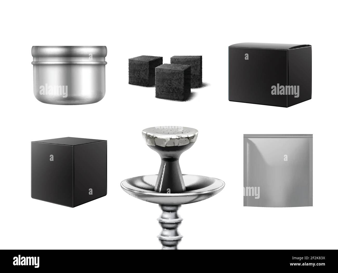 Vector empty different shisha packs for branding side view isolated on ...