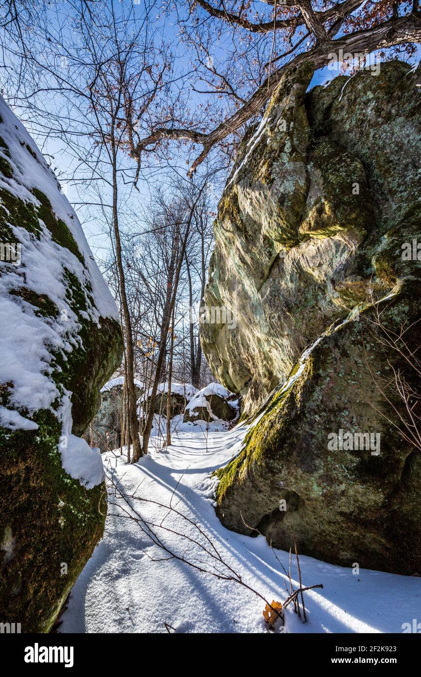Exposed bedrock in the Snow Bottom Natural Area of Wisconin. Stock Photo