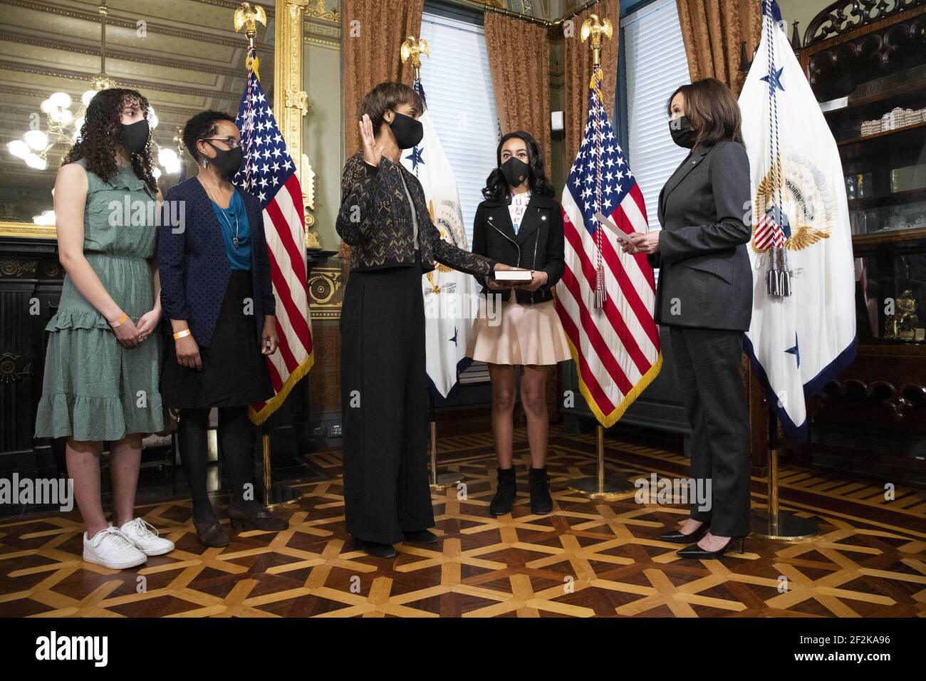Carolynn Rouse US Vice President Kamala Harris (R) ceremonially swears-in Cecilia ...