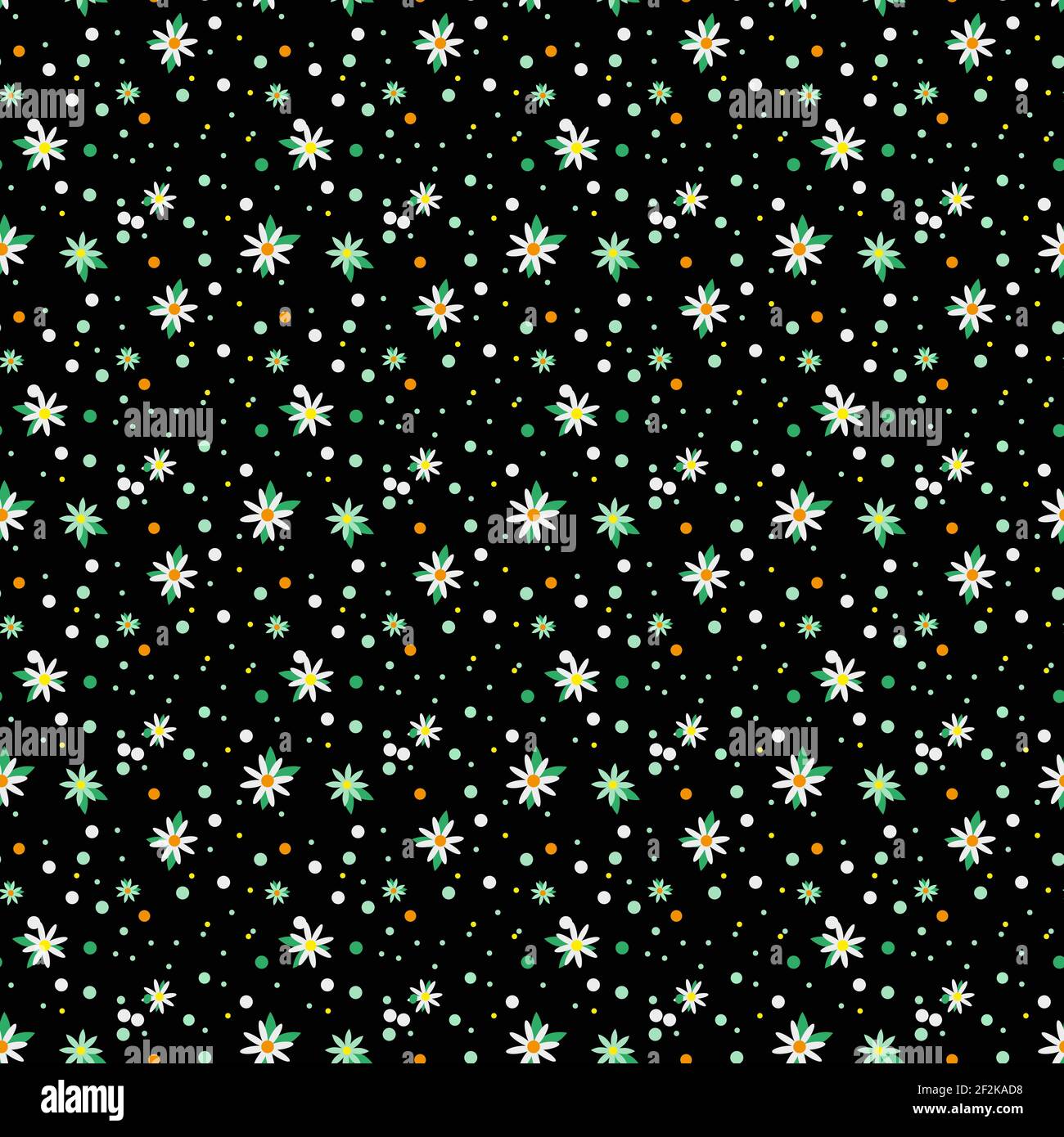 Seamless cute ditsy floral daisy pattern with black background - All ...