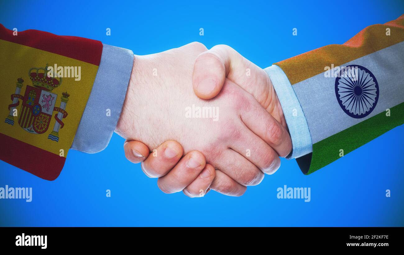 Spain - India - Handshake concept about countries and politics Stock Photo