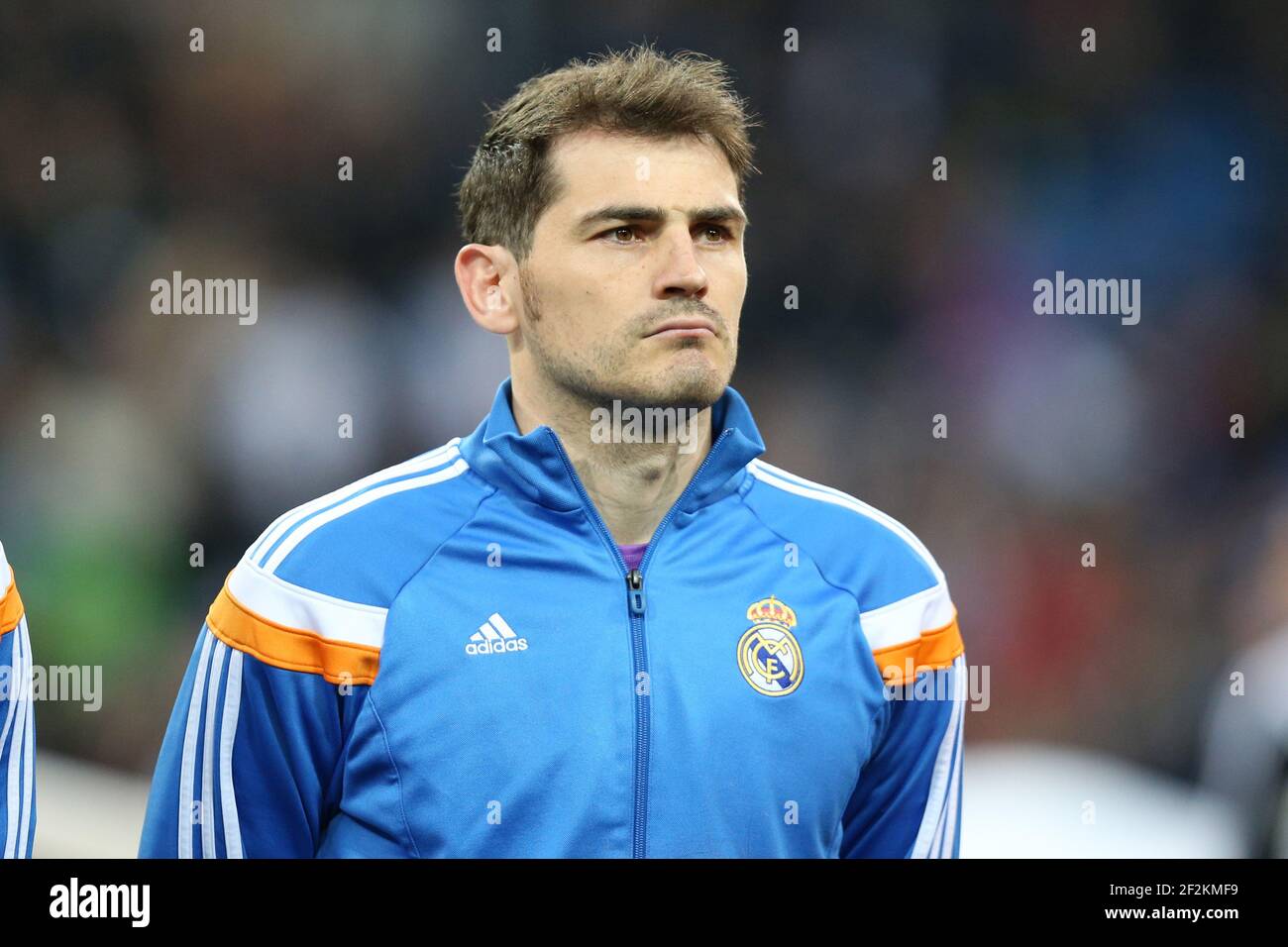 Football - UEFA Champions League 2013/2014 - 1/4 Final - 1st Leg - Real Madrid v Borussia Dortmund in Santiago Bernabeu Stadium on April 2 , 2014 in Madrid , Spain - Photo Manuel Blondeau / AOP PRESS / DPPI - Iker Casillas of Real Madrid looks on during the team line up before the match Stock Photo