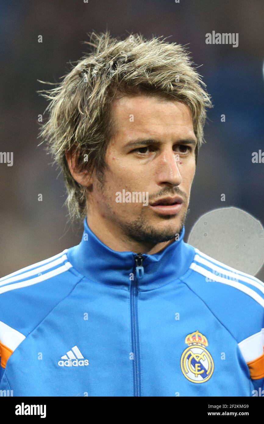 Football - UEFA Champions League 2013/2014 - 1/4 Final - 1st Leg - Real Madrid v Borussia Dortmund in Santiago Bernabeu Stadium on April 2 , 2014 in Madrid , Spain - Photo Manuel Blondeau / AOP PRESS / DPPI - Fabio Coentrao of Real Madrid looks on during the team line up before the match Stock Photo