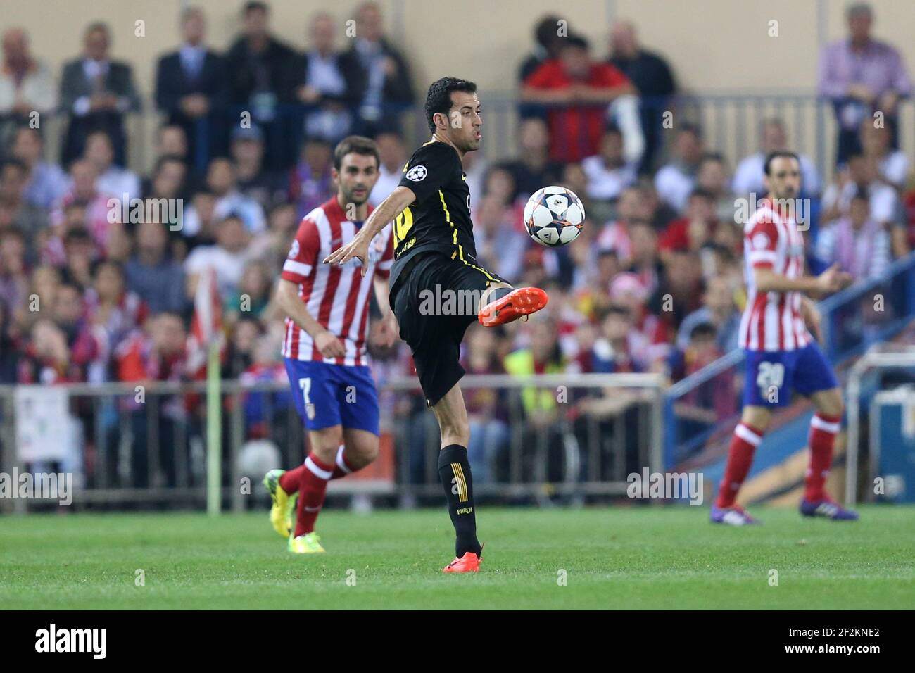Sergio Busquets of FC Barcelona during the UEFA Champions League 2013/2014 football match 1/4 Final , 2nd Leg between Atletico Madrid and FC Barcelona on April 9, 2014 at Vicente Calderon stadium in Madrid, France. Photo Manuel Blondeau / AOP PRESS/ DPPI - Stock Photo