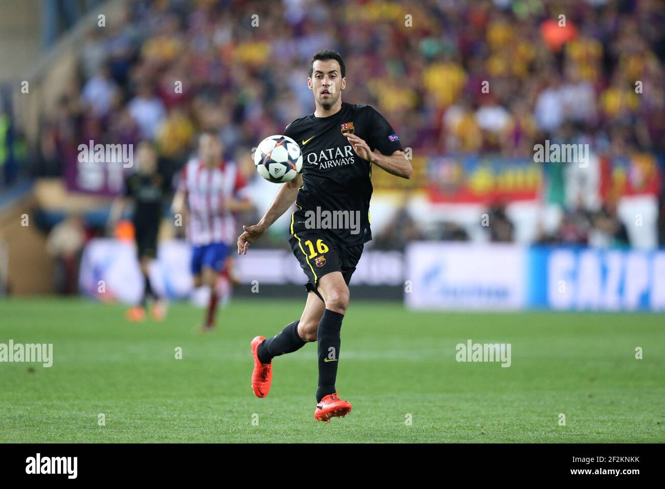 Sergio Busquets of FC Barcelona during the UEFA Champions League 2013/2014 football match 1/4 Final , 2nd Leg between Atletico Madrid and FC Barcelona on April 9, 2014 at Vicente Calderon stadium in Madrid, France. Photo Manuel Blondeau / AOP PRESS/ DPPI - Stock Photo