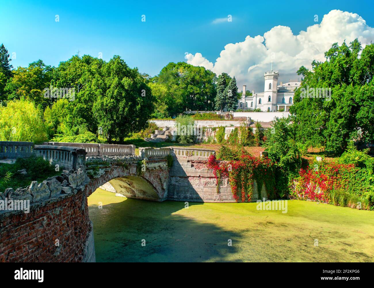 Beautiful view of Sharovsky Castle building in amazing green park Stock Photo