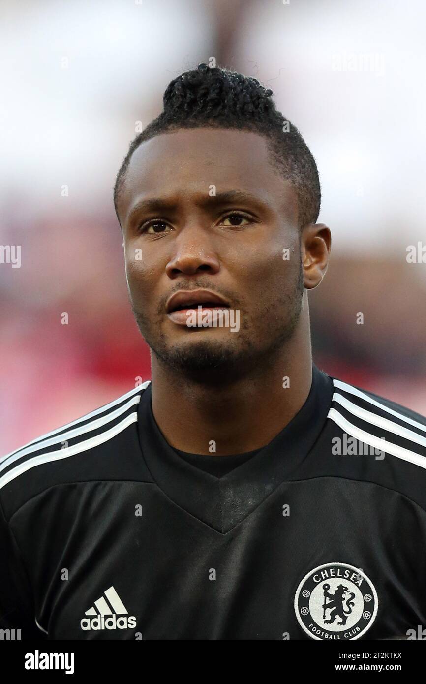 John Obi Mikel of Chelsea FC is pictured during the line up prior to the UEFA Champions League 2013/2014 football match semi final, first leg between Atletico Madrid and Chelsea on April 22, 2014 at Vicente Calderon stadium in Madrid, Spain. Photo Manuel Blondeau / AOP Press / DPPI Stock Photo