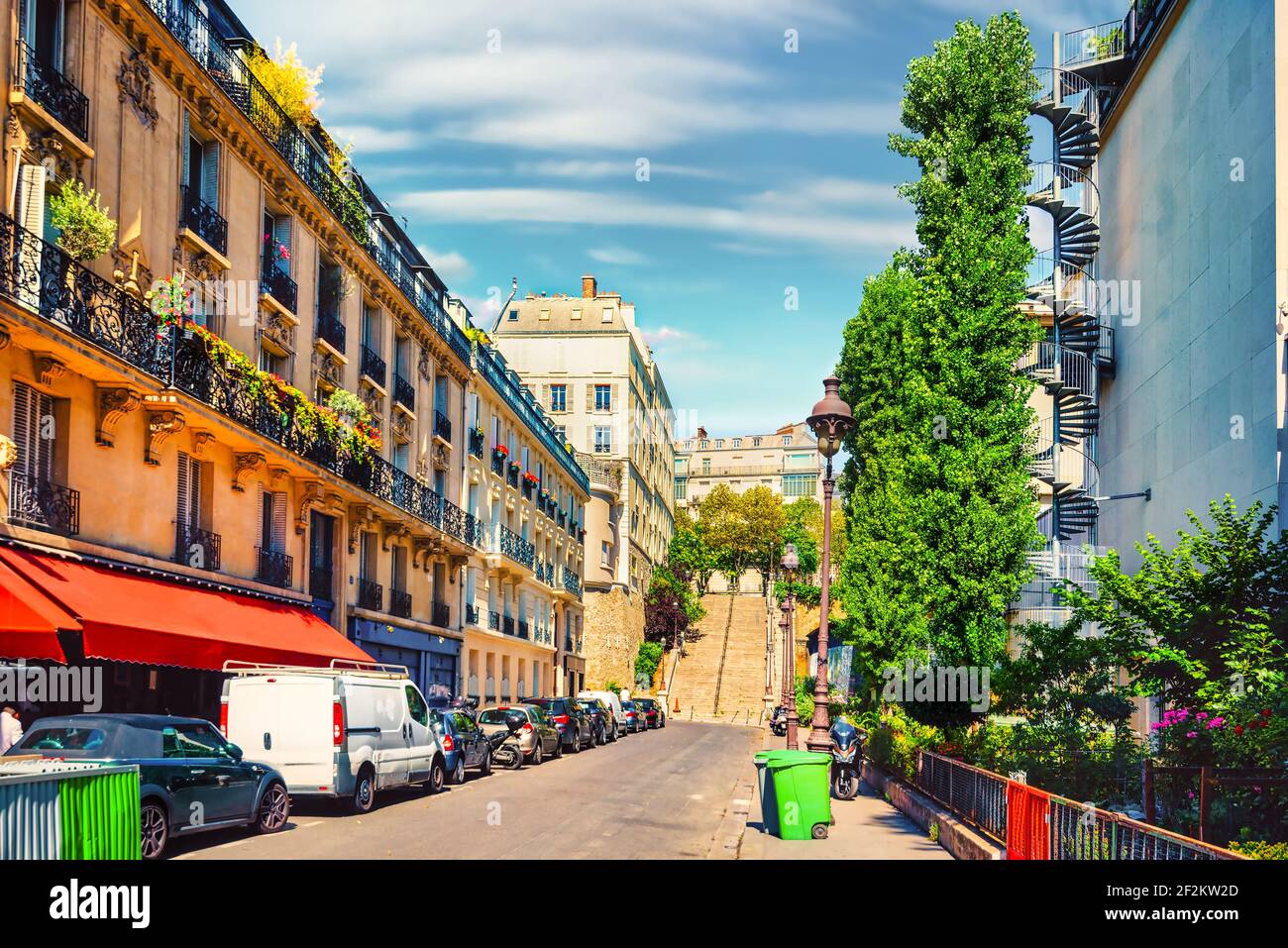 Small beautiful street in Paris, France by day Stock Photo