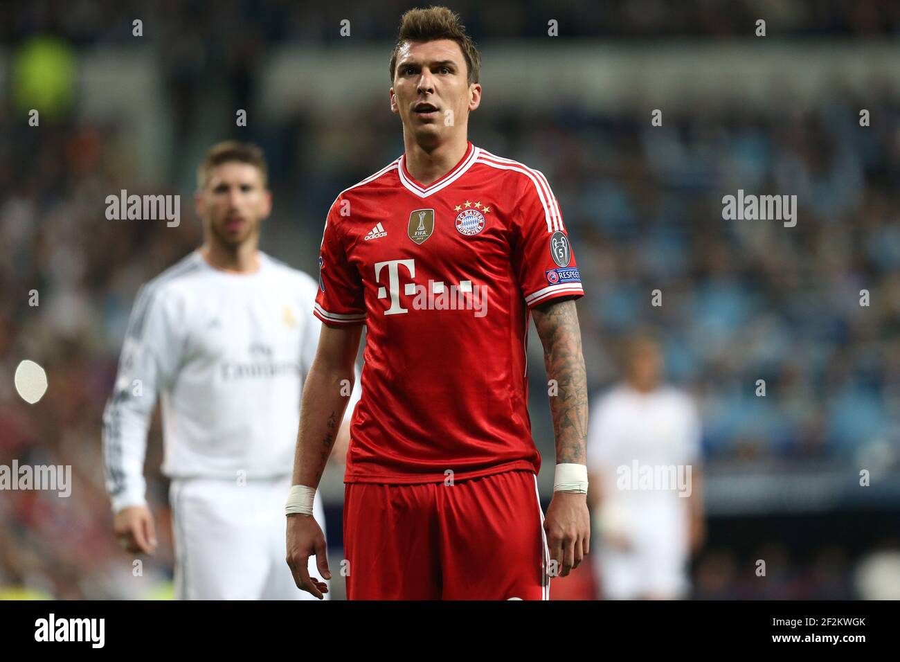 Mario Mandzukic of FC Bayern Munich during the UEFA Champions League 2013/ 2014 football match semi final, first leg between Real Madrid and Bayern  Munich on April 23, 2014 at Santiago Bernabeu stadium