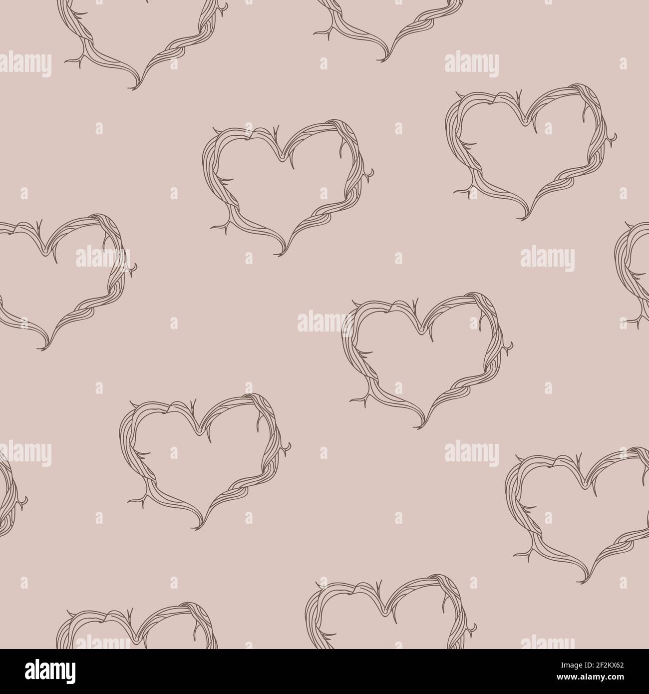 Wooden branches hearts seamless pattern Stock Vector
