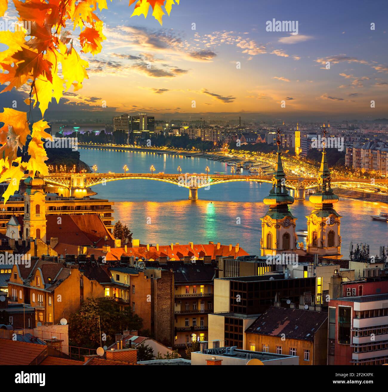 View of Budapest in evening illumination, Hungary Stock Photo