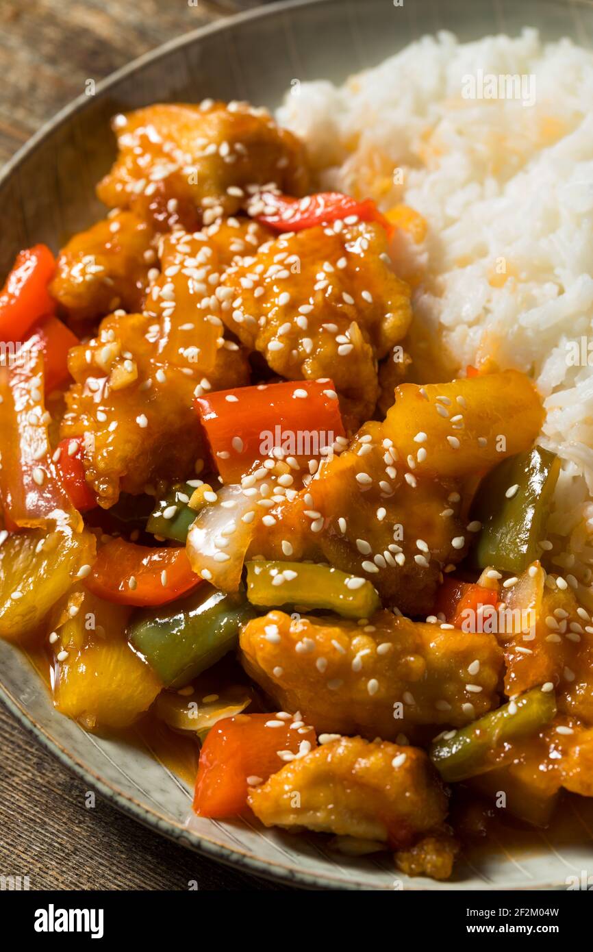 Homemade Chinese Sweet and Sour Chicken with Peppers and Pineapple