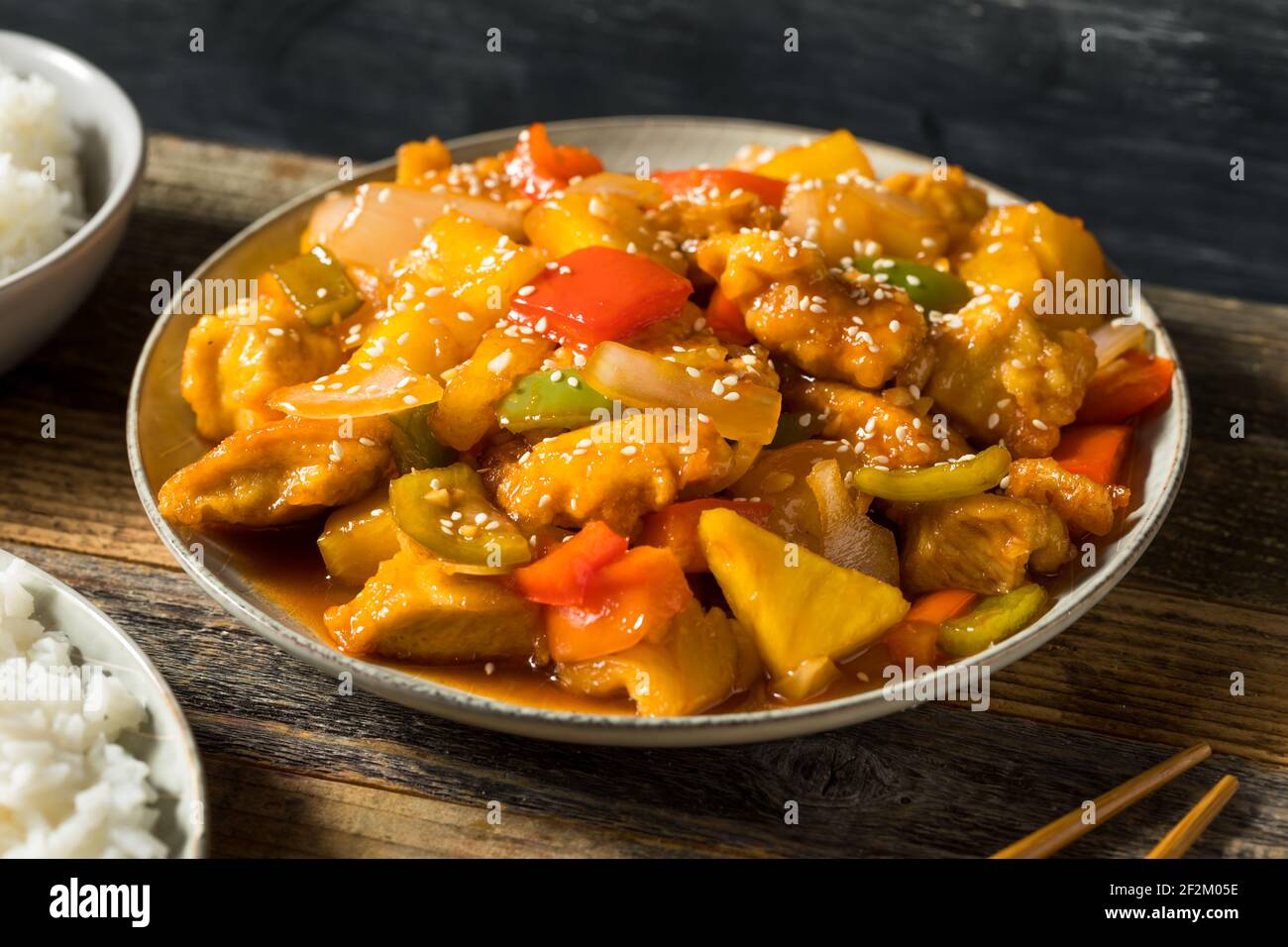 Homemade Chinese Sweet and Sour Chicken with Peppers and Pineapple