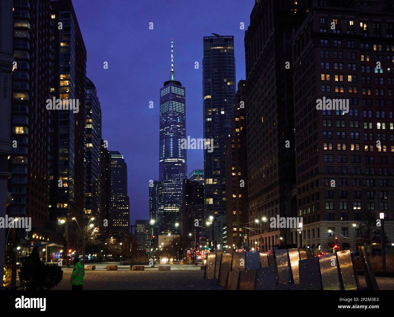Streetview of New One World Trade Center in New York by Night, USA, America, Stock Photo