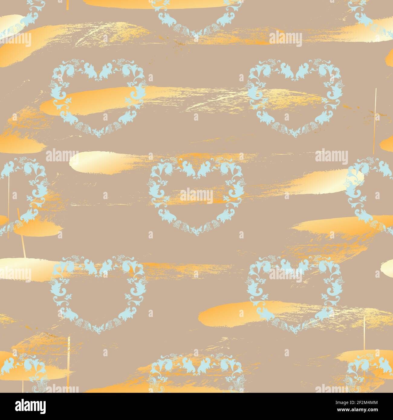 Hearts and brush strokes seamless pattern Stock Vector