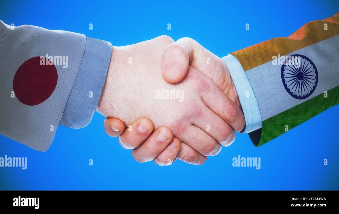 Japan - India - Handshake concept about countries and politics Stock Photo