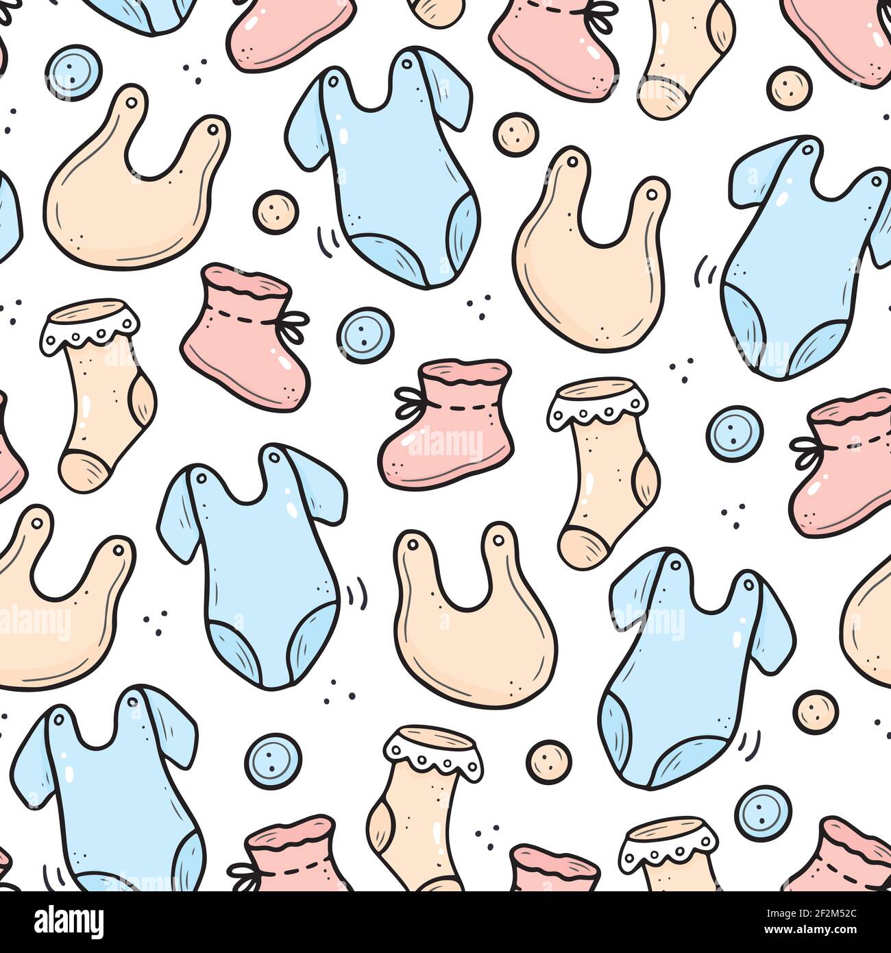 Hand drawn seamless pattern of baby clothes elements, sock, bodysuit,  button. Doodle sketch style. Baby element drawn by digital pen. Vector  illustration for wallpaper, background, textile design Stock Vector Image &  Art -