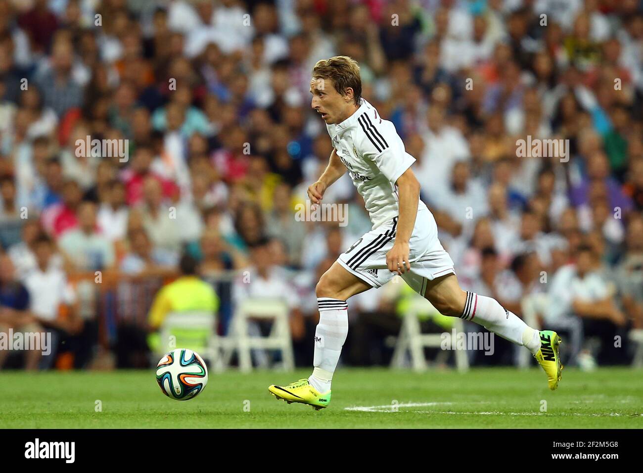 Luka Modric during the 2014 Spain Super Cup football match 1st leg between Real Madrid and Atletico Madrid on August 19, 2014 at Bernabeu stadium in Madrid, Spain. Photo Manuel Blondeau / AOP Press / DPPI Stock Photo