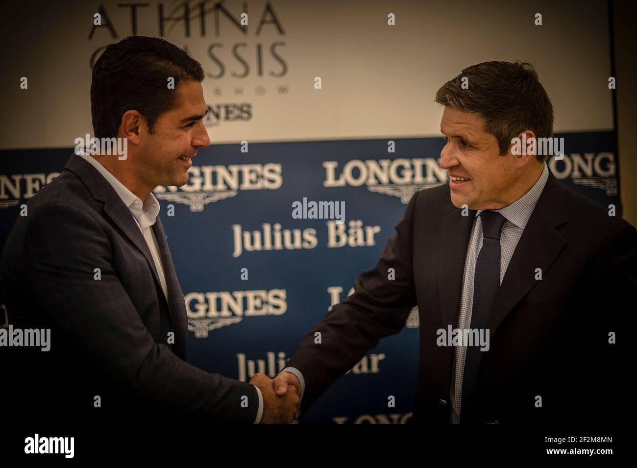 ALVARO DE MIRANDA (Rider) and Mr JUAN-CARLOS CAPELLI (LONGINES INTERNATIONAL MARKETING DIRECTOR), during the Press conference at the Bristol hotel in Paris, France, on May 21, 2014 for the Longines Athina Onassis Horse Show in June 5th-7th in Pampelonne beach, Saint Tropez, France - Photo Christophe Bricot / DPPI Stock Photo
