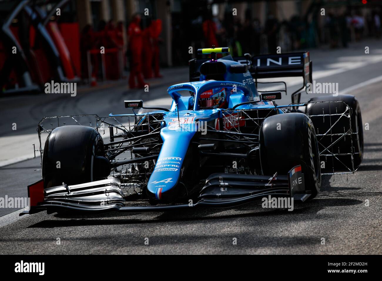 Bahrain International Circuit, in Sakhir, Bahrain. 12th Mar, 2021. 31 OCON Esteban (fra), Alpine F1 A521, action with sensors on the car for aerodynamics analysis during the Formula 1 Pre-season testing 2020 from March 12 to 14, 2021 on the Bahrain International Circuit, in Sakhir, Bahrain - Photo Florent Gooden / DPPI Credit: DPPI Media/Alamy Live News Stock Photo