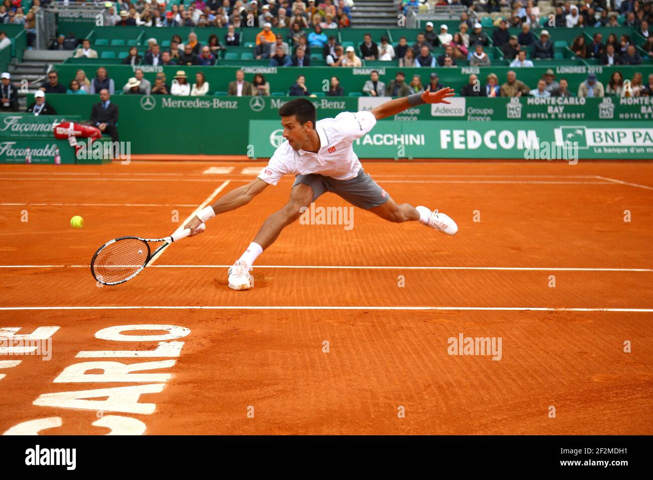 Novak Djokovic of Serbia in action against Andreas Haider-Maurer of Austria  during The ATP Monte-Carlo Rolex Masters 2015, at Monte-Carlo Country Club  in Roquebrune-Cap-Martin, France, on April 16, 2015. Photo Manuel Blondeau /