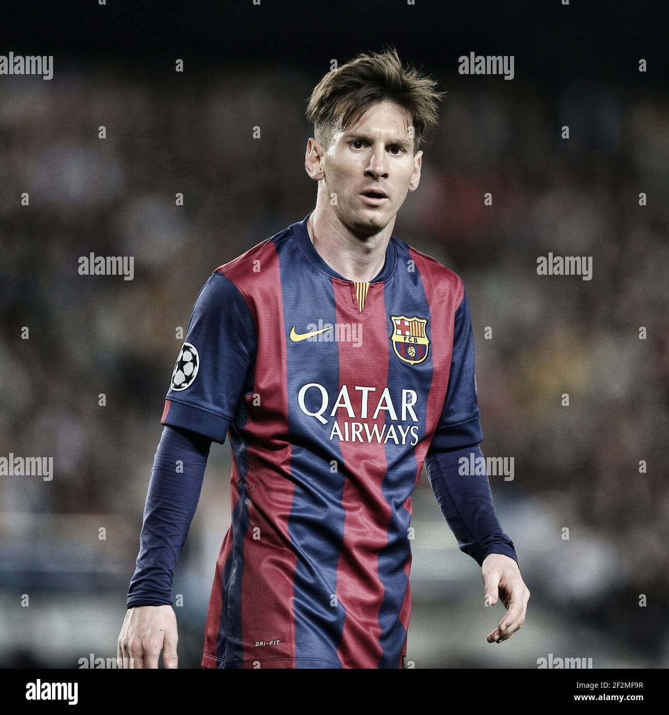 Lionel Messi of FC Barcelona looks on during the UEFA Champions 