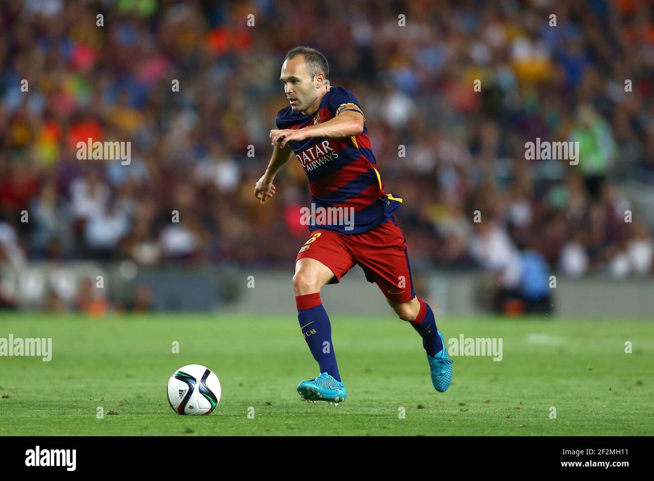 Andres Iniesta of FC Barcelona during the Spanish Supercup Final, 2nd leg, football match between and FC Barcelona and Athletic Club Bilbao on August 17, 2015 at the Camp Nou stadium in Barcelona, Spain - Photo Manuel Blondeau / AOP PRESS / DPPI Stock Photo